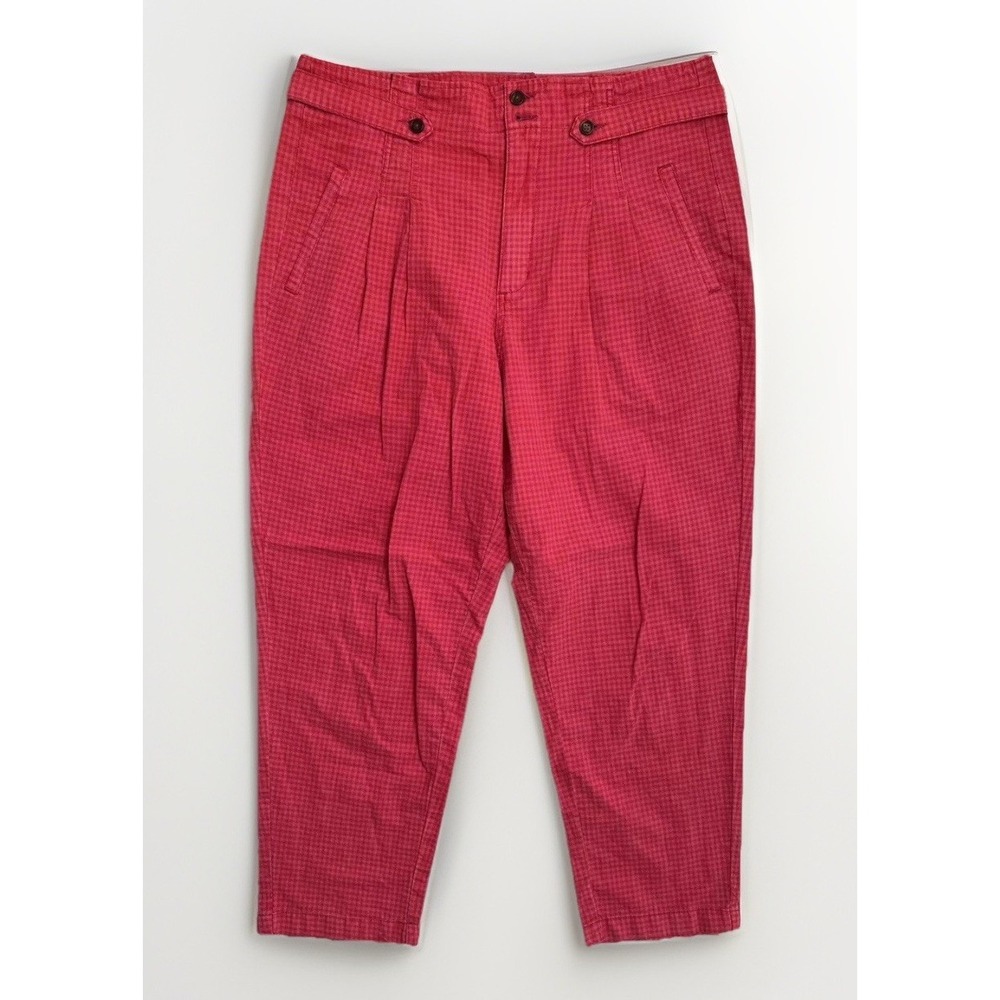 Sundance Life of Dreams Pants Red‎ Gingham Pleated Linen / Womens Size 14